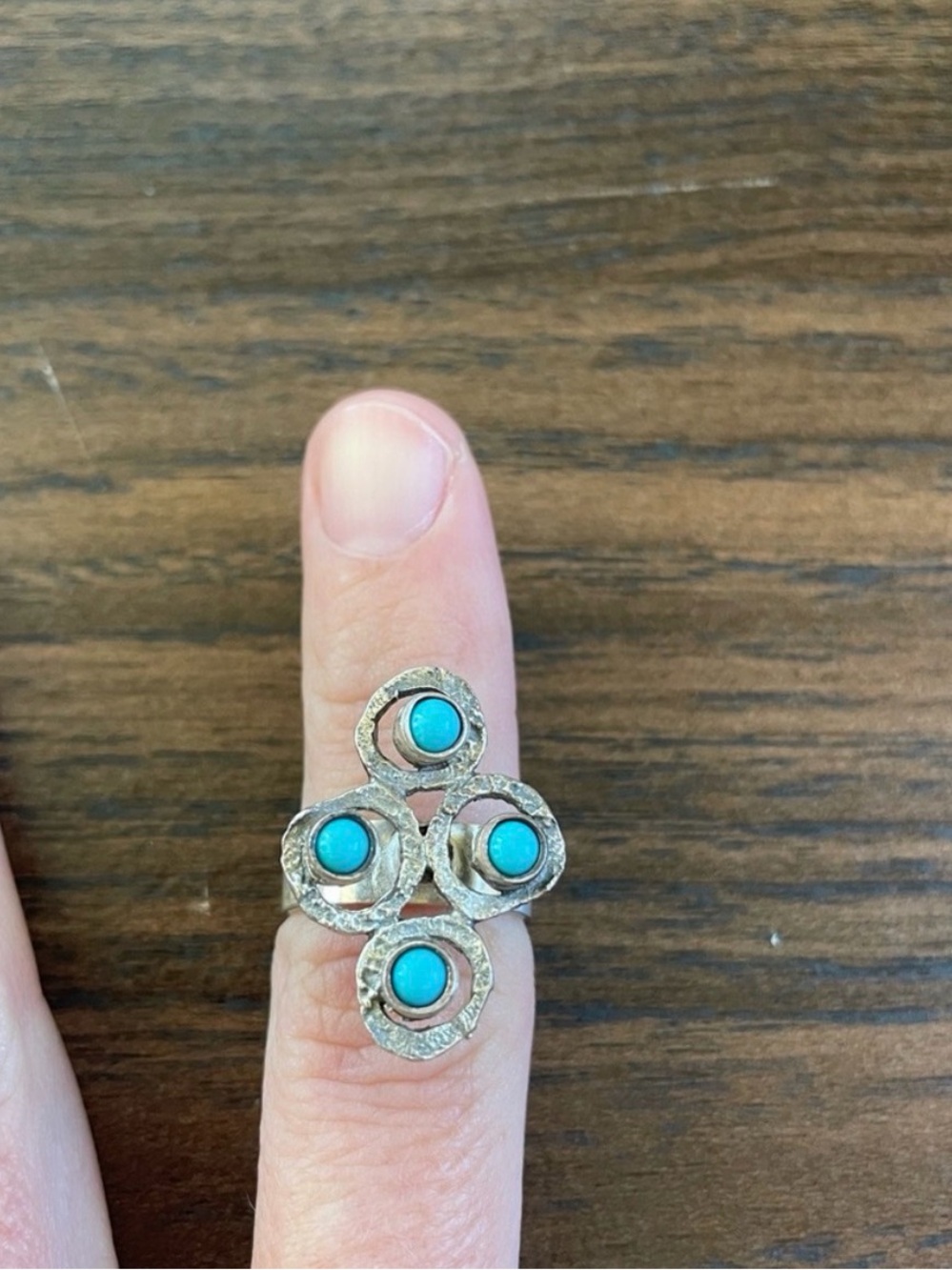 Silver-Tone Ring with Turquoise Cabochons - Women Jewelry